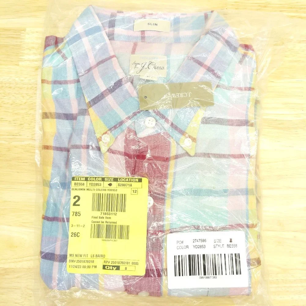 NWT J Crew Baird McNutt 100% Linen Slim Fit Shirt in Multicolor Tartan Plaid - Picture 3 of 3
